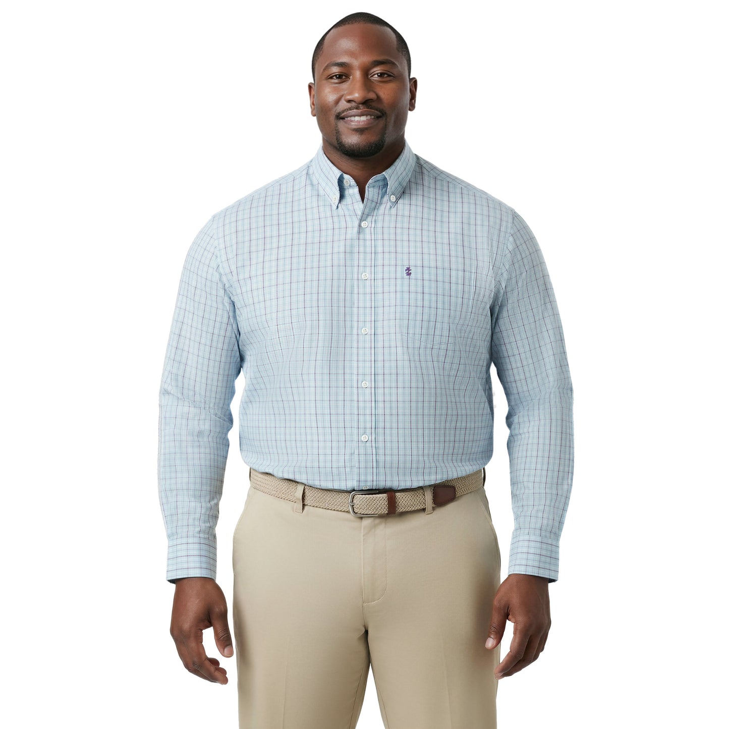 Izod BIG & TALL PERFORMANCE COMFORT L/S BUTTON-DOWN SHIRT - TANAGER TURQUOI