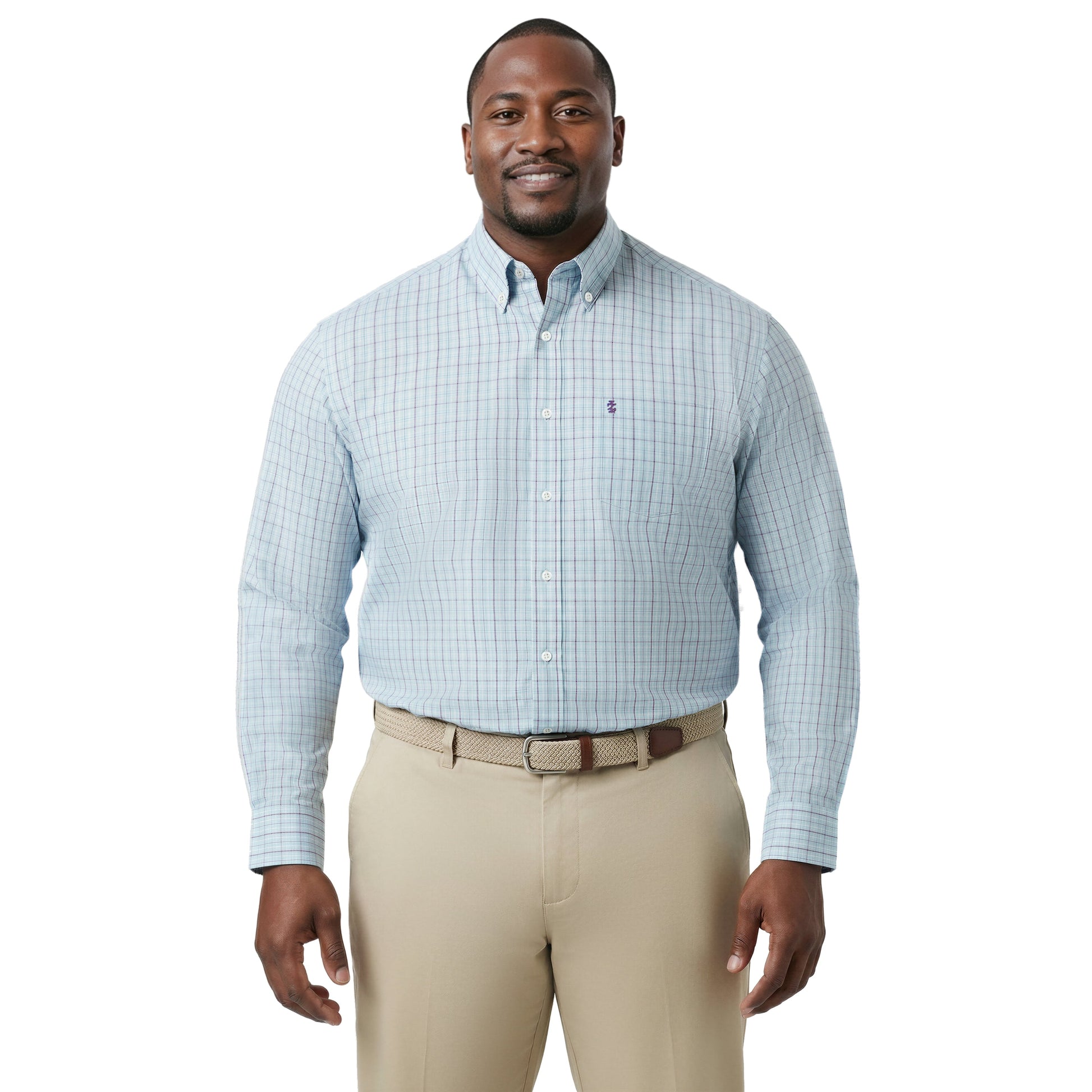 Izod BIG & TALL PERFORMANCE COMFORT L/S BUTTON-DOWN SHIRT - TANAGER TURQUOI