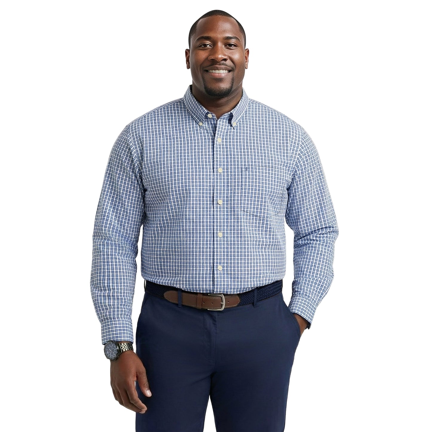 Izod BIG & TALL PERFORMANCE COMFORT L/S BUTTON-DOWN SHIRT - REGATTA