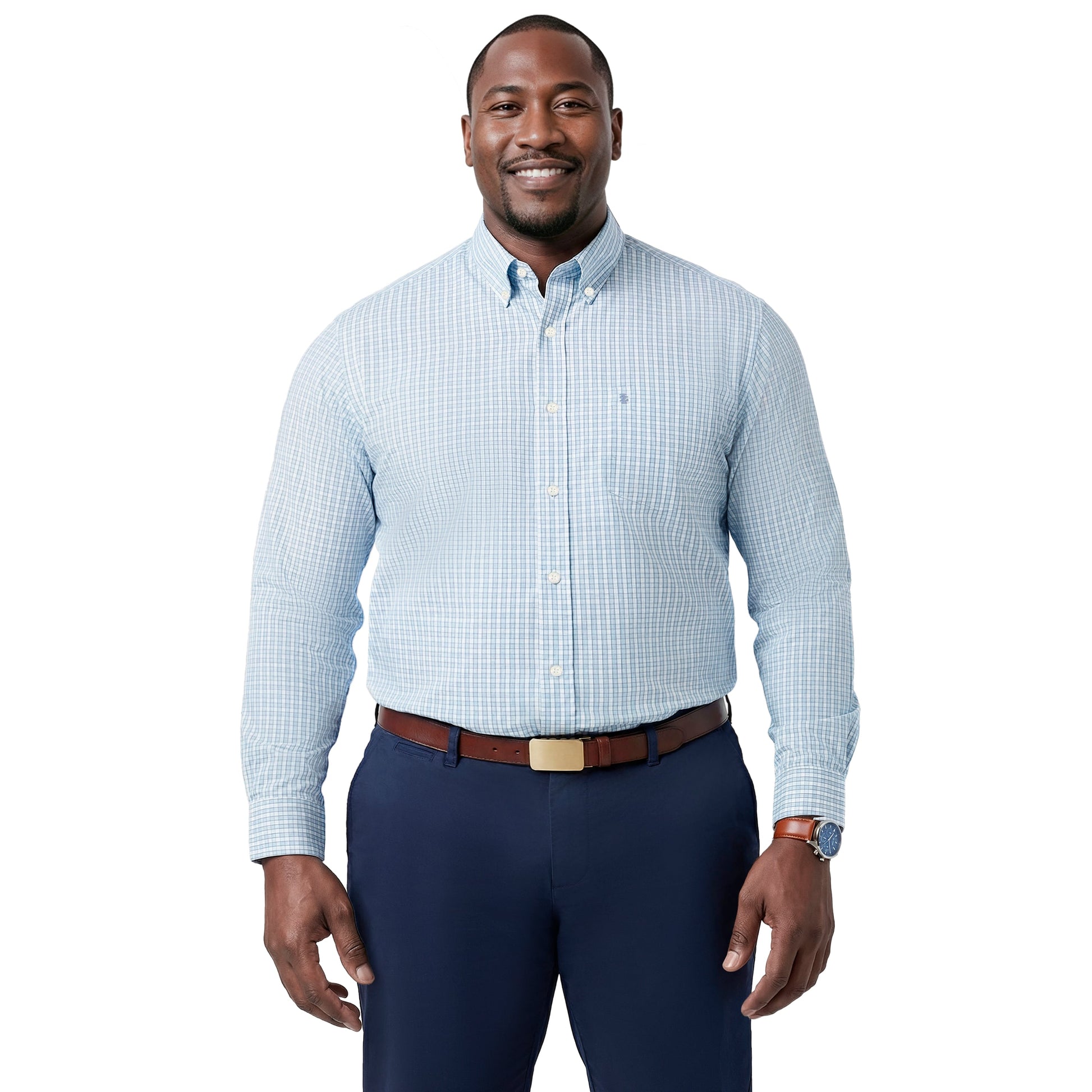 Izod BIG & TALL PERFORMANCE COMFORT L/S BUTTON-DOWN SHIRT - MILKY BLUE