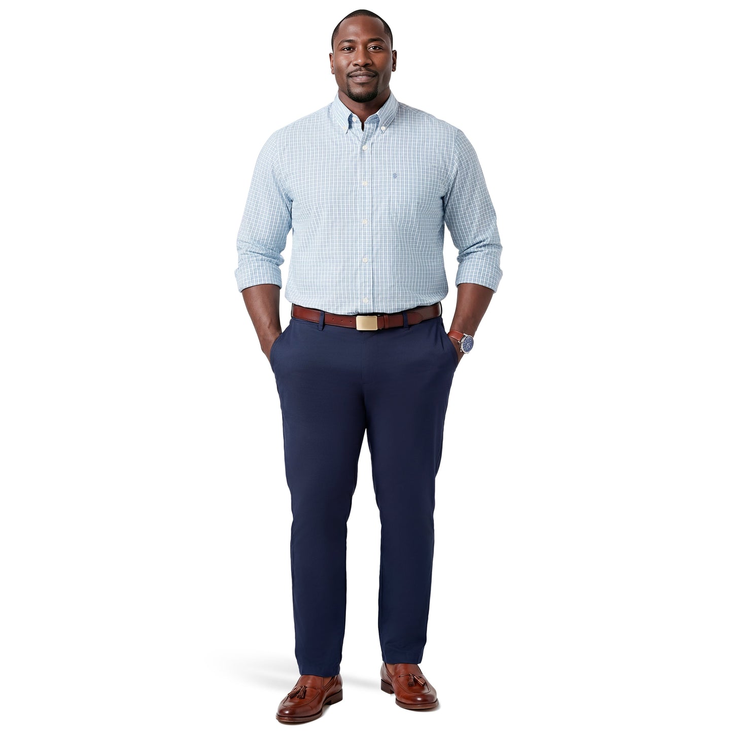 Izod BIG & TALL PERFORMANCE COMFORT L/S BUTTON-DOWN SHIRT - MILKY BLUE