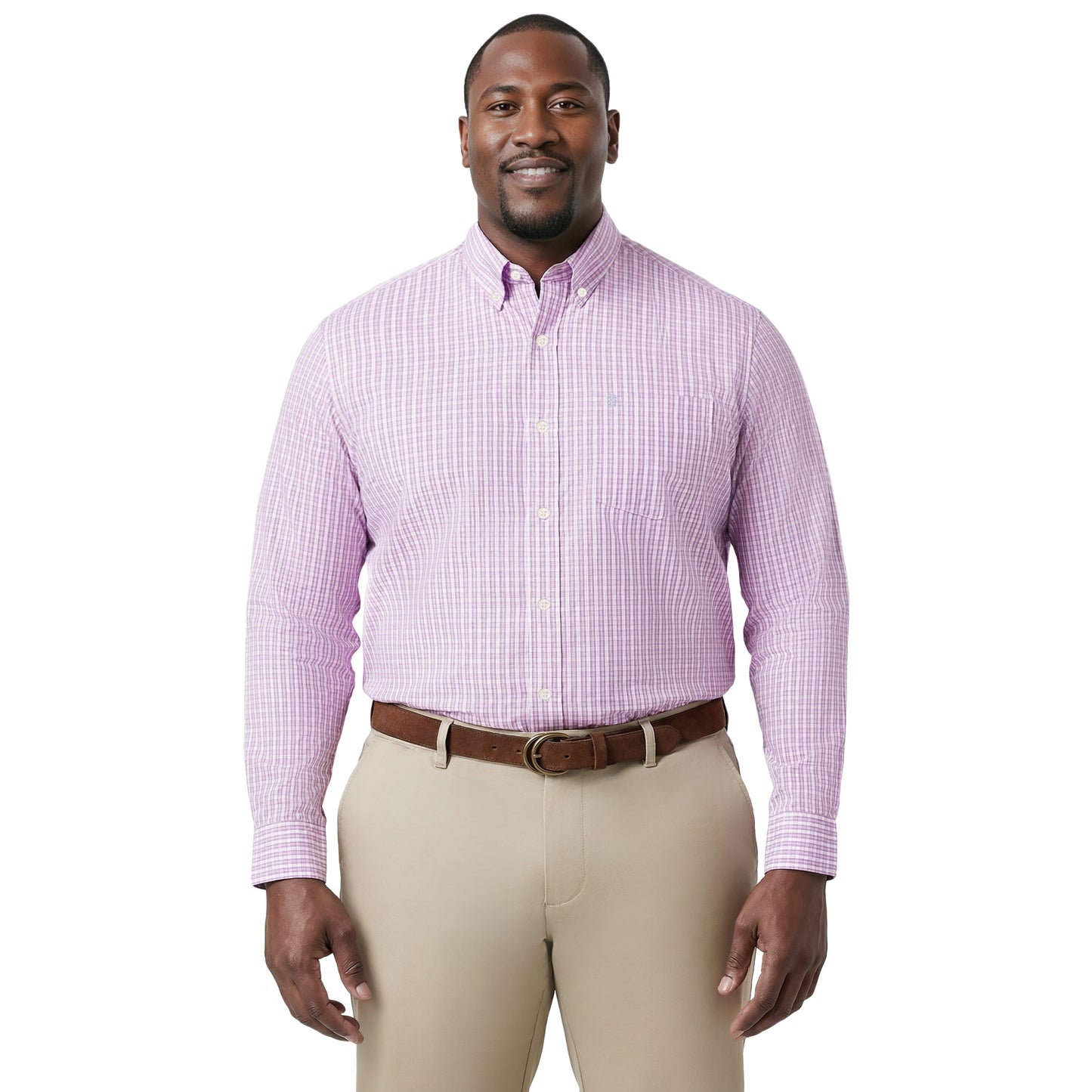 Izod BIG & TALL PERFORMANCE COMFORT L/S BUTTON-DOWN SHIRT - PINK LEMONADE