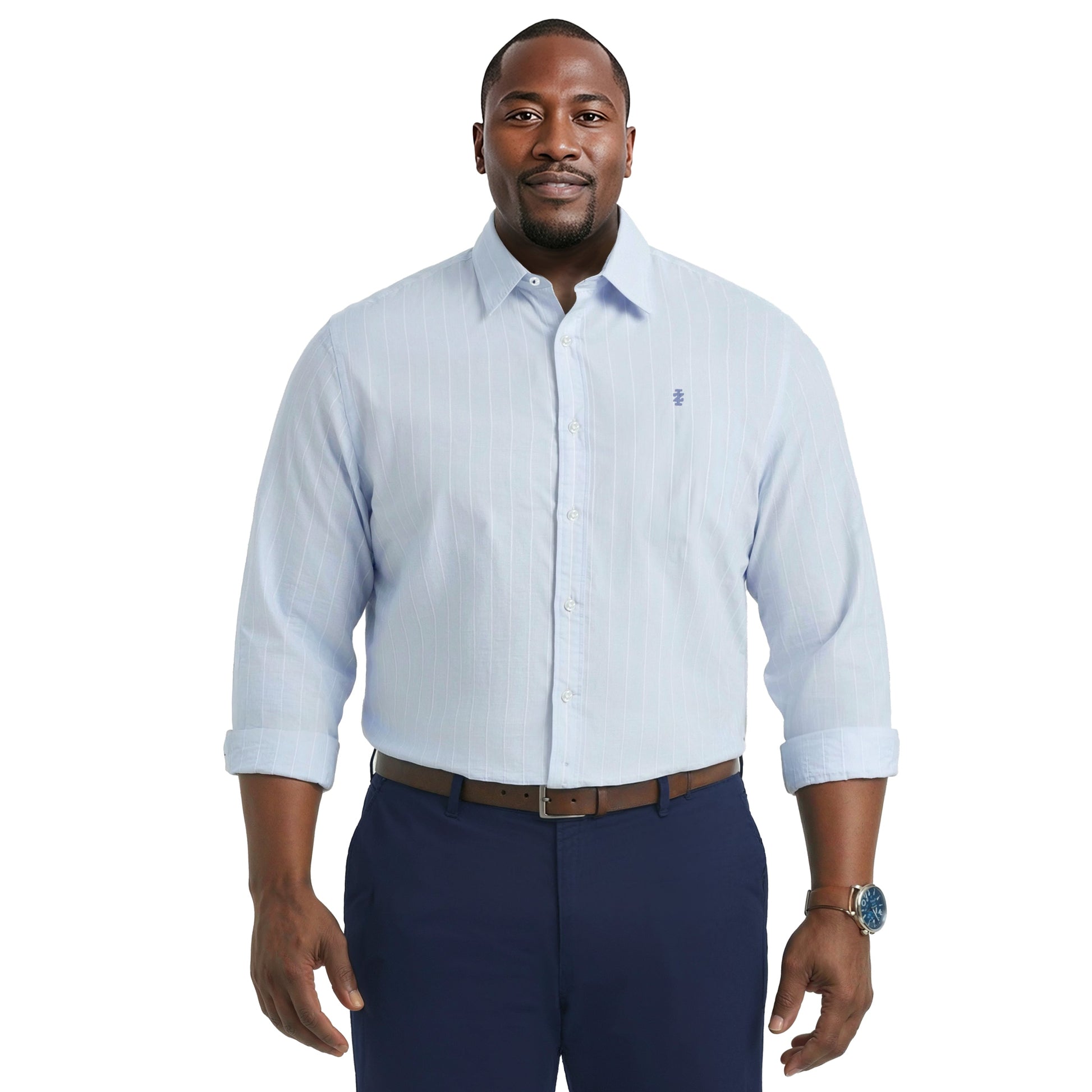 Izod BIG & TALL LUXURY SPORT L/S BUTTON-DOWN SHIRT - CHAMBRAY BLUE