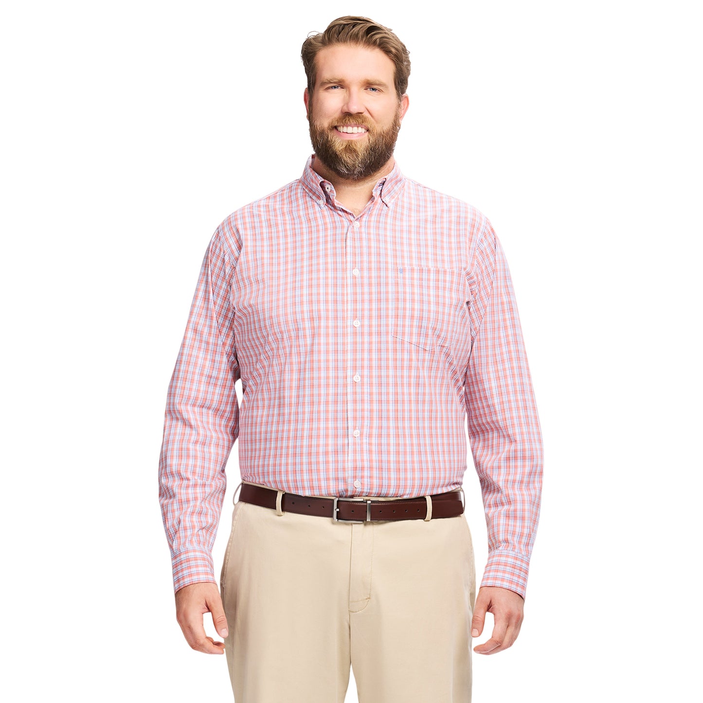 Izod Big & Tall Performance Comfort L/S Shirt - Coral Rose