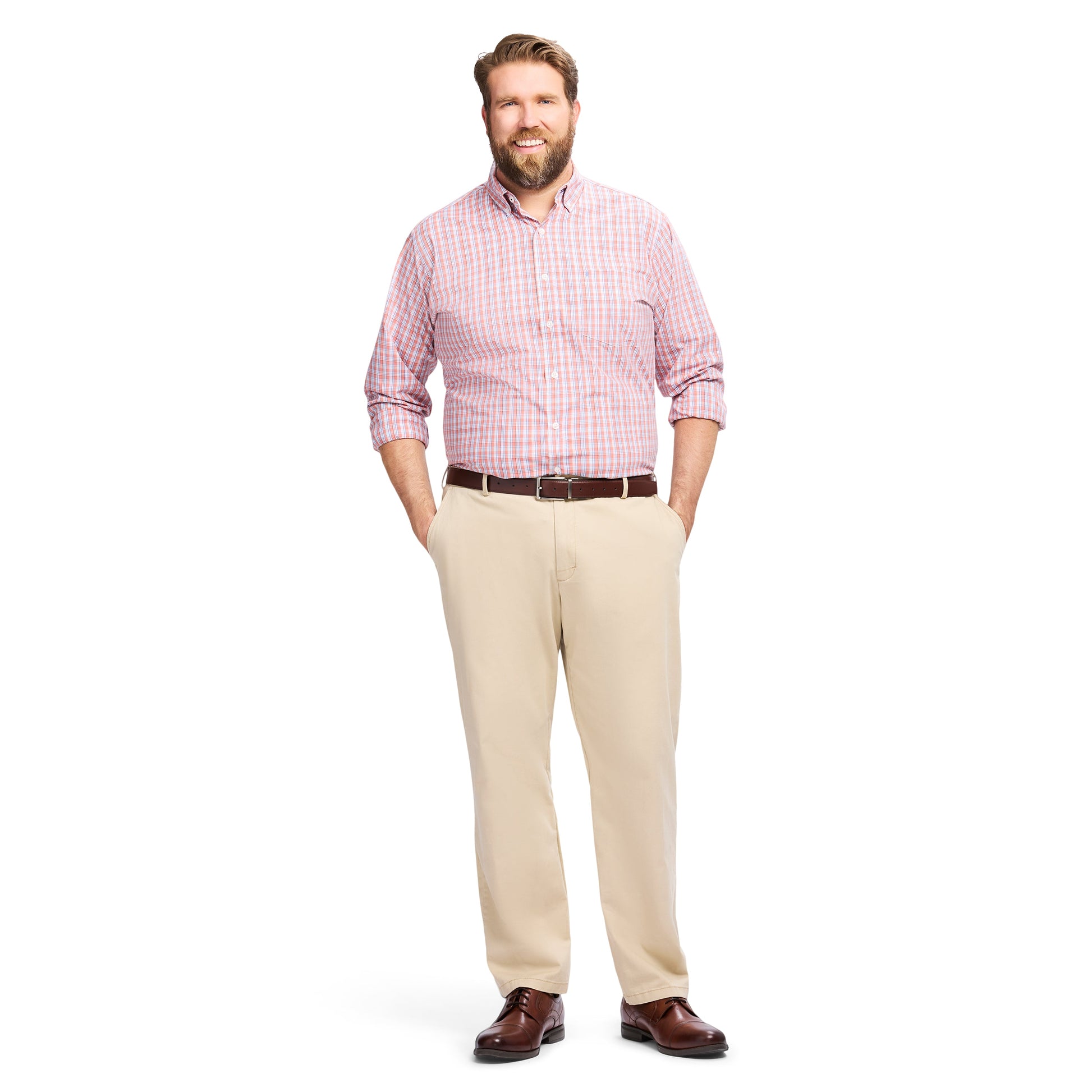 Izod Big & Tall Performance Comfort L/S Shirt - Coral Rose