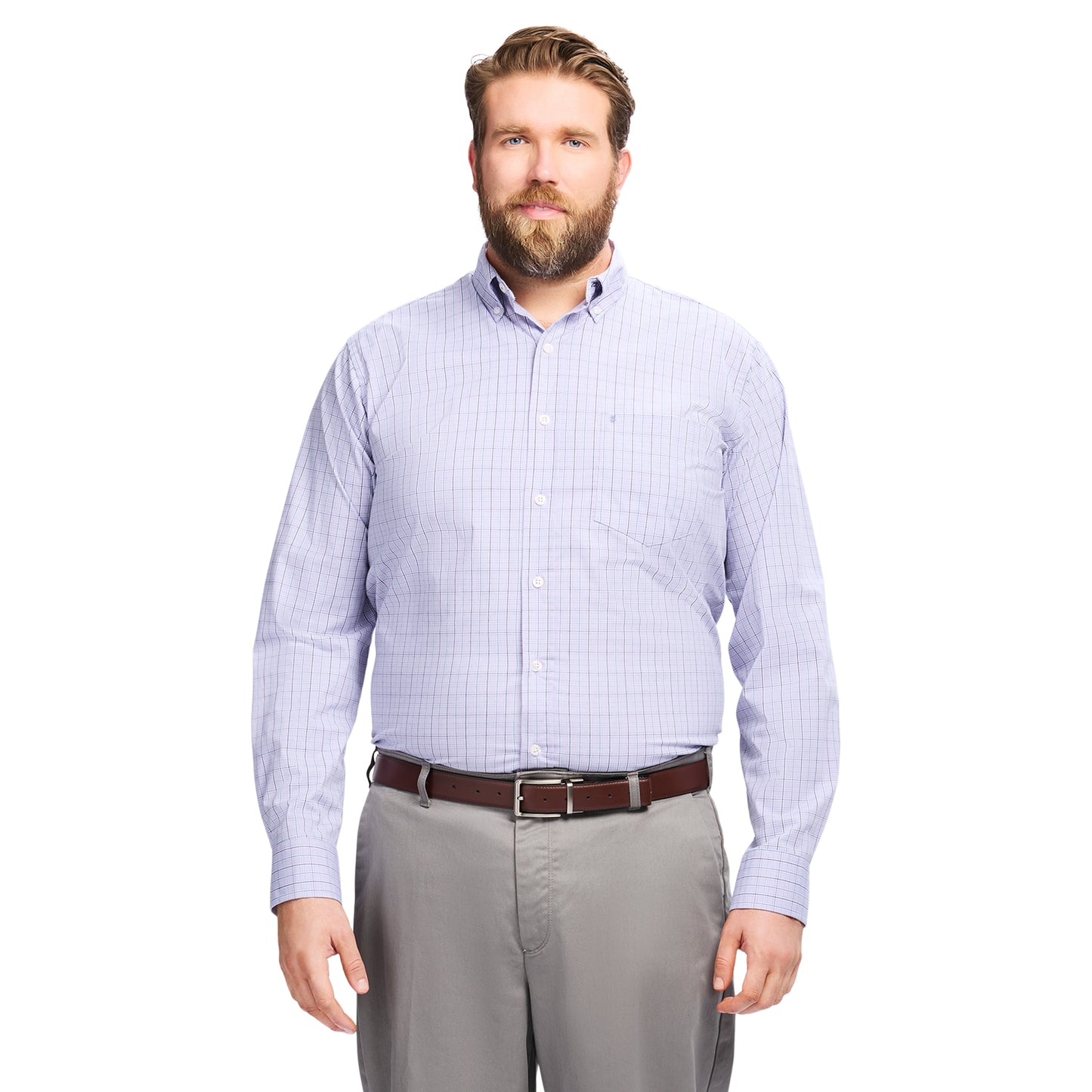 Izod Big & Tall Performance Comfort L/S Plaid Shirt - Pastel Lilac