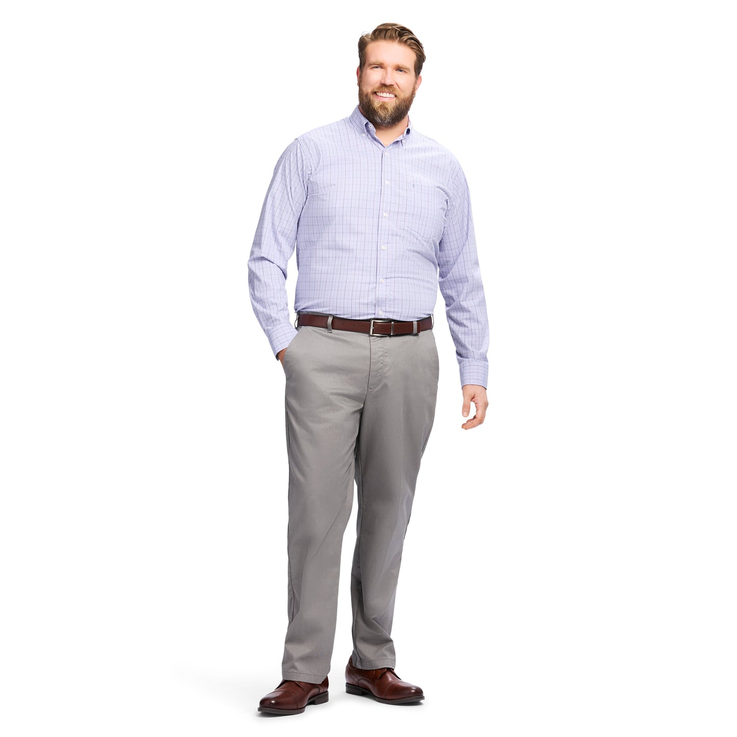 Izod Big & Tall Performance Comfort L/S Plaid Shirt - Pastel Lilac