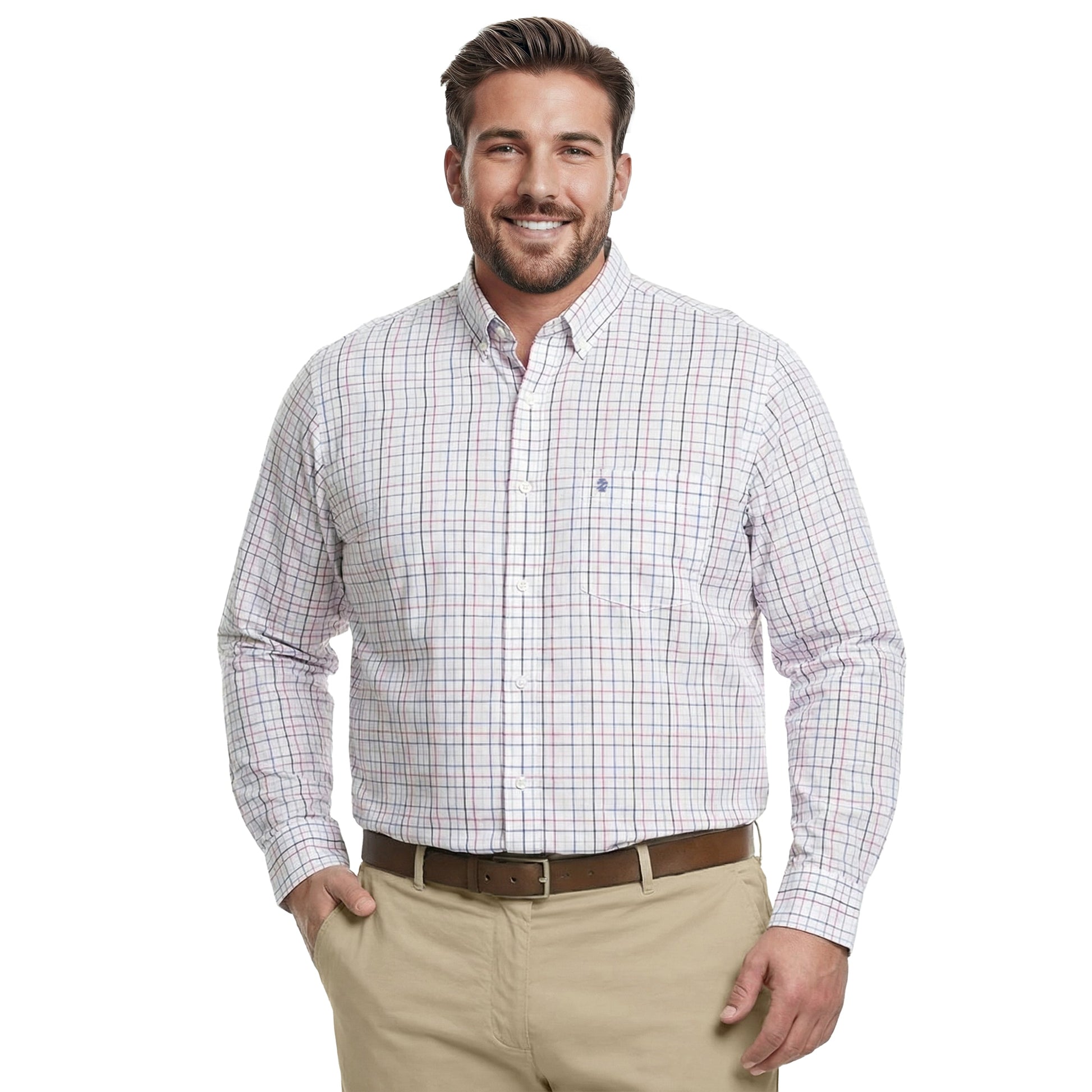 Izod Big & Tall Performance Comfort L/S Plaid Shirt - Fandango Pink