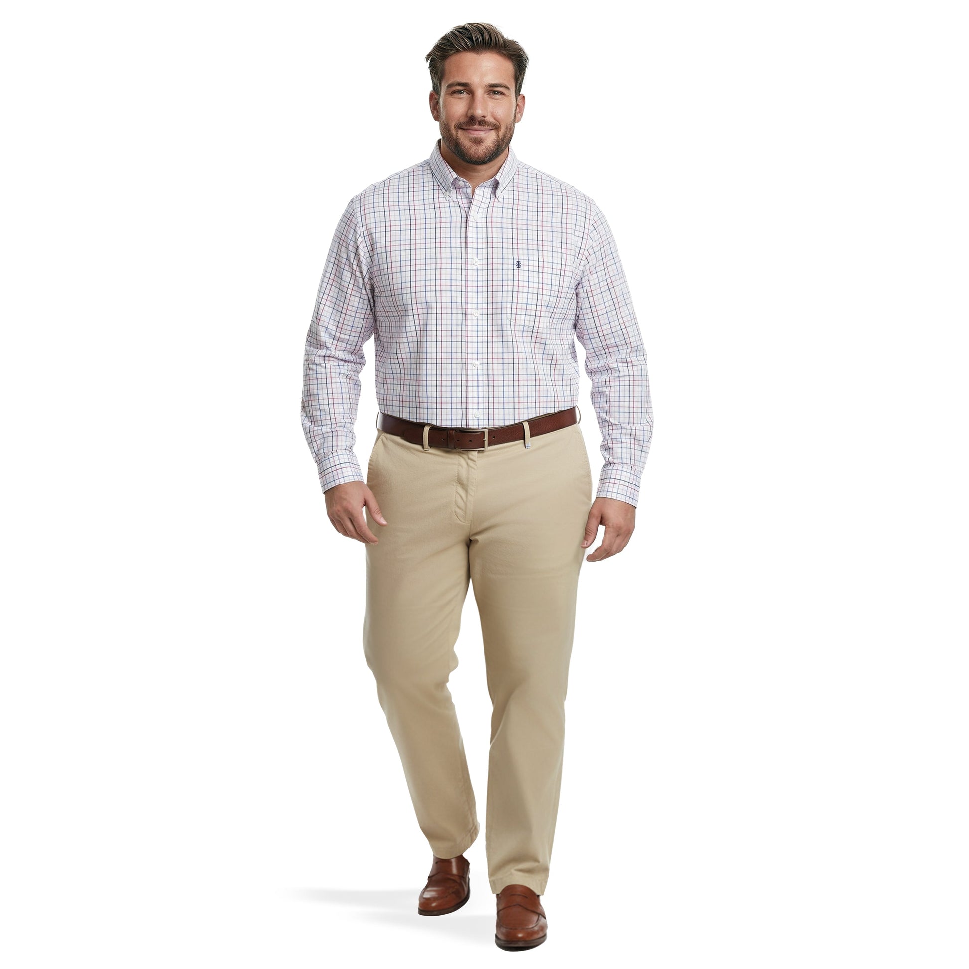 Izod Big & Tall Performance Comfort L/S Plaid Shirt - Fandango Pink