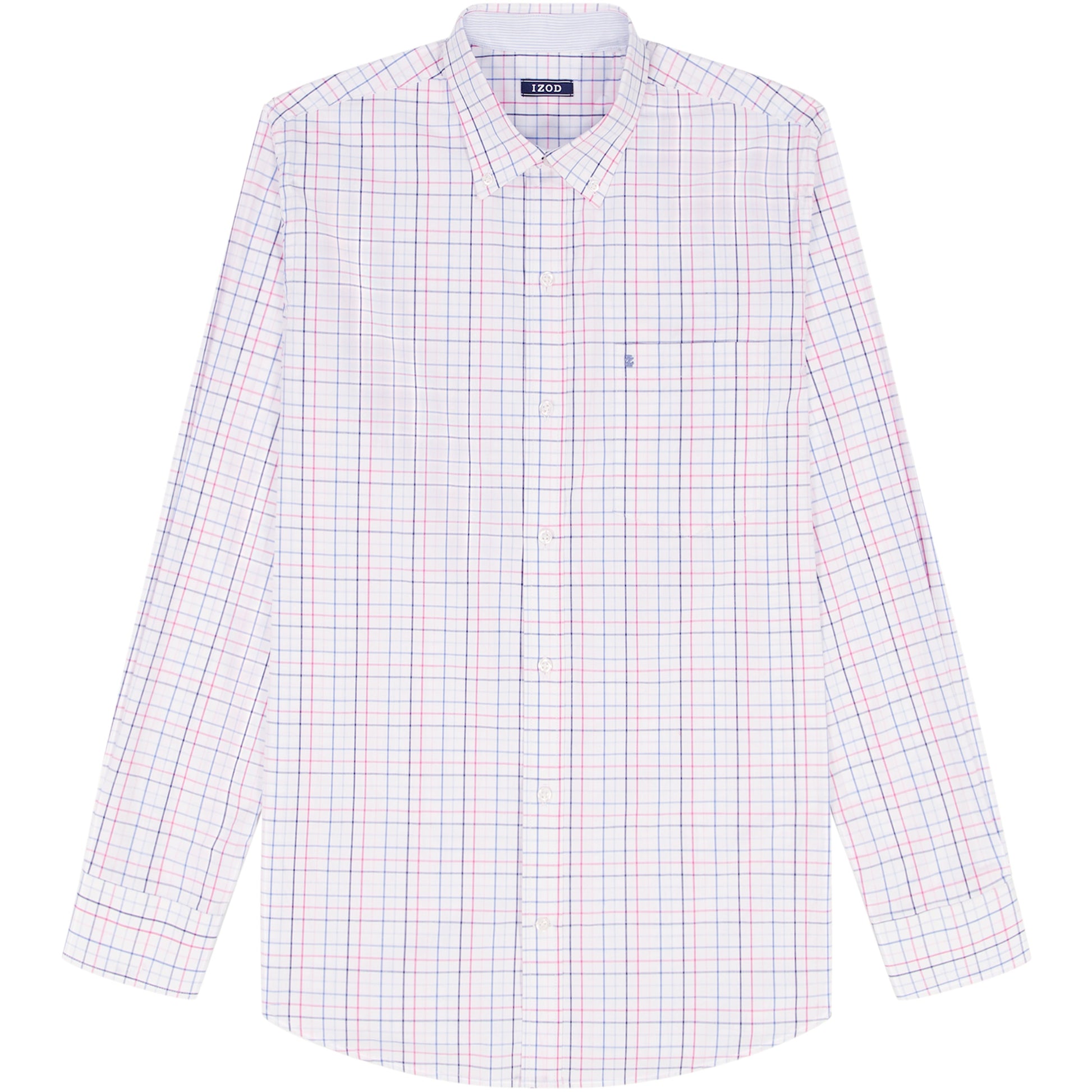 Izod Big & Tall Performance Comfort L/S Plaid Shirt - Fandango Pink