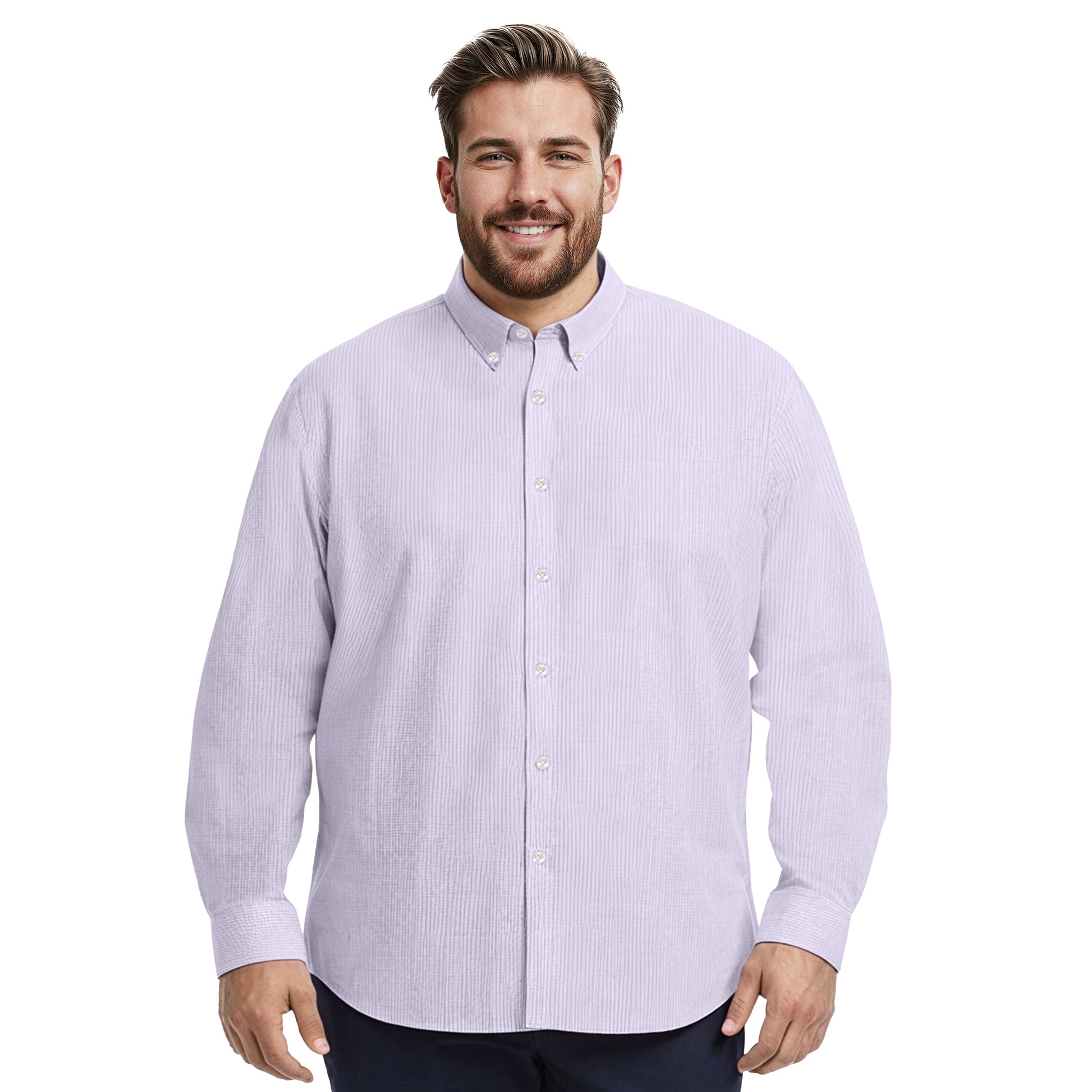Izod BIG & TALL LUXURY SPORT L/S STRIPED SHIRT - PASTEL LILAC