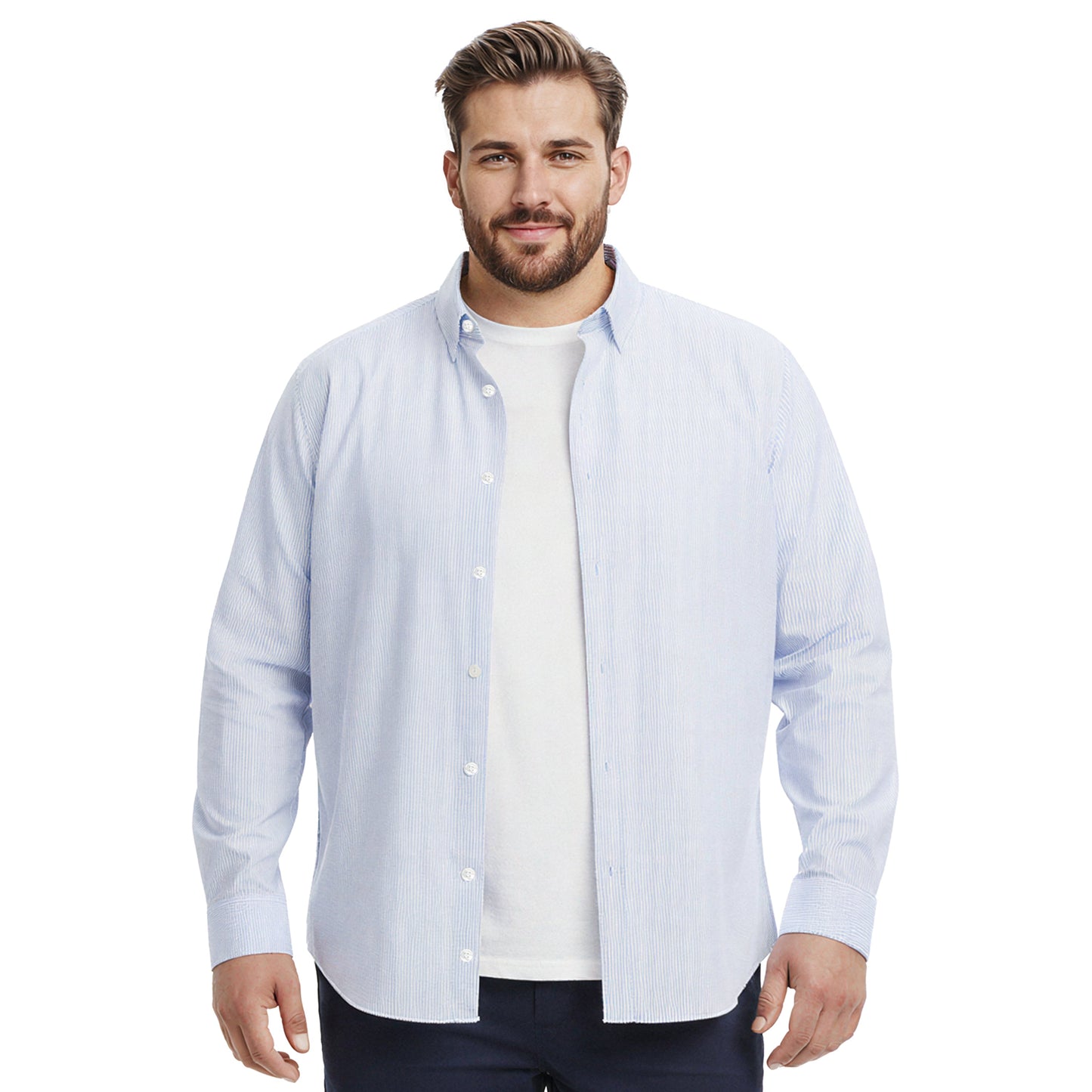 Izod BIG & TALL LUXURY SPORT L/S STRIPED SHIRT - PLACID BLUE
