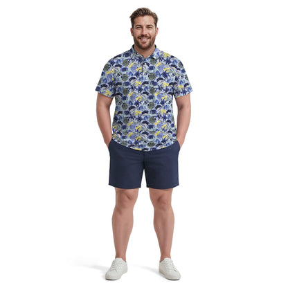 Izod BIG & TALL SUNSHIELD PERFORMANCE S/S PRINTED POLO - CHAMBRAY BLUE