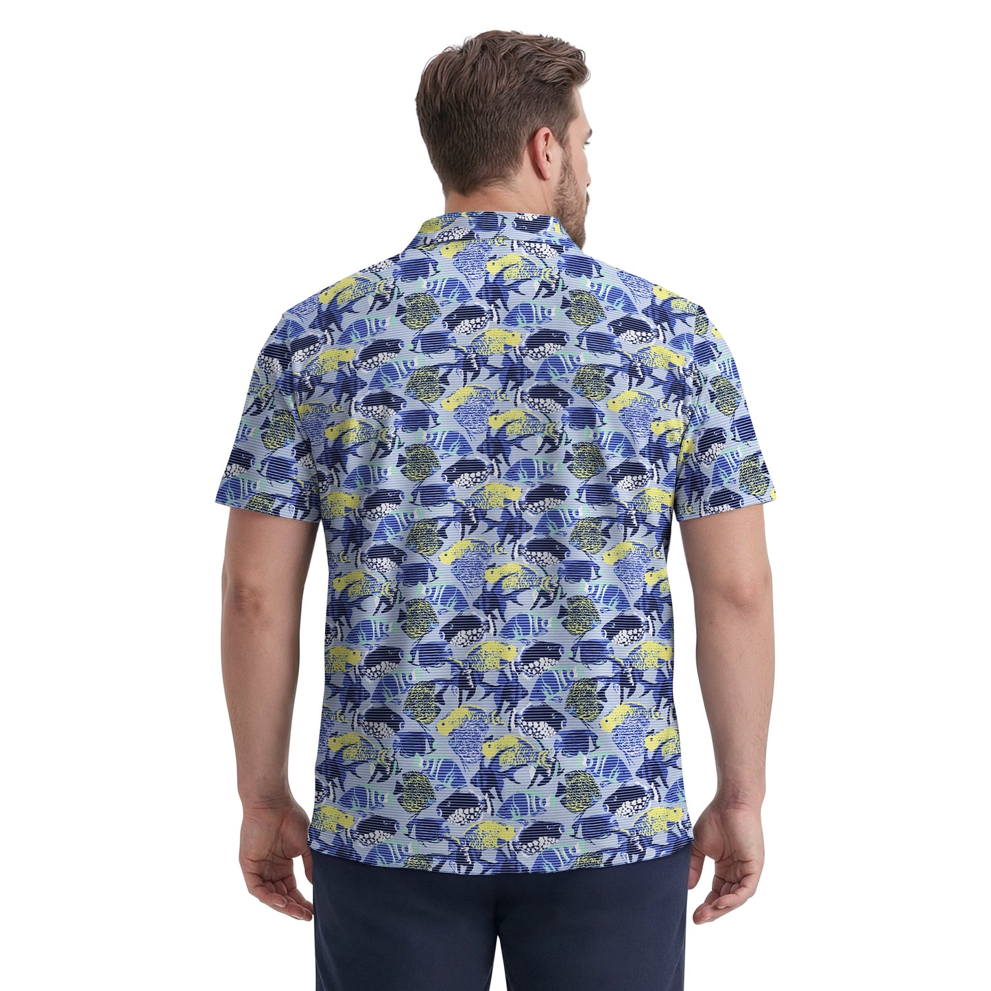 Izod BIG & TALL SUNSHIELD PERFORMANCE S/S PRINTED POLO - CHAMBRAY BLUE