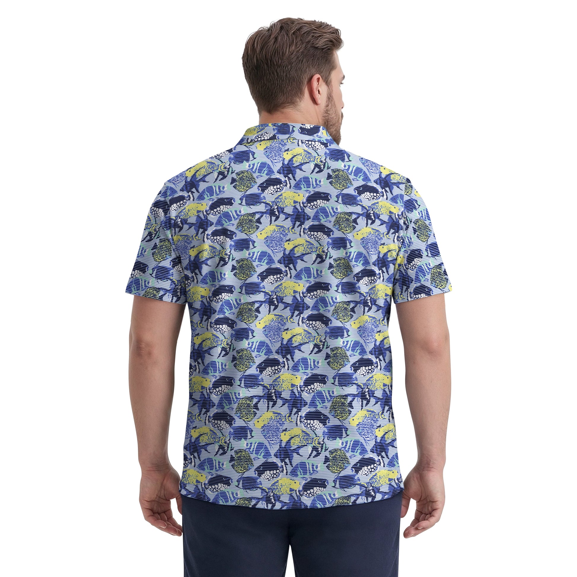 Izod BIG & TALL SUNSHIELD PERFORMANCE S/S PRINTED POLO - CHAMBRAY BLUE