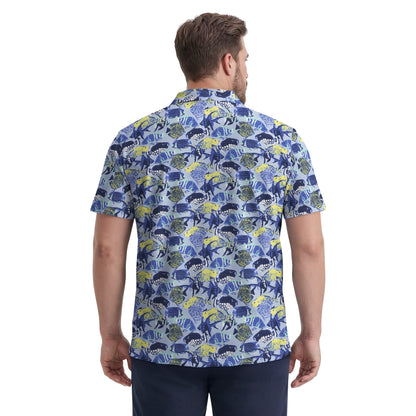 Izod BIG & TALL SUNSHIELD PERFORMANCE S/S PRINTED POLO - CHAMBRAY BLUE