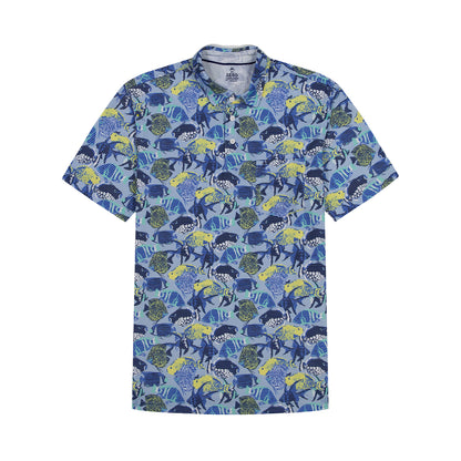 Izod BIG & TALL SUNSHIELD PERFORMANCE S/S PRINTED POLO - CHAMBRAY BLUE