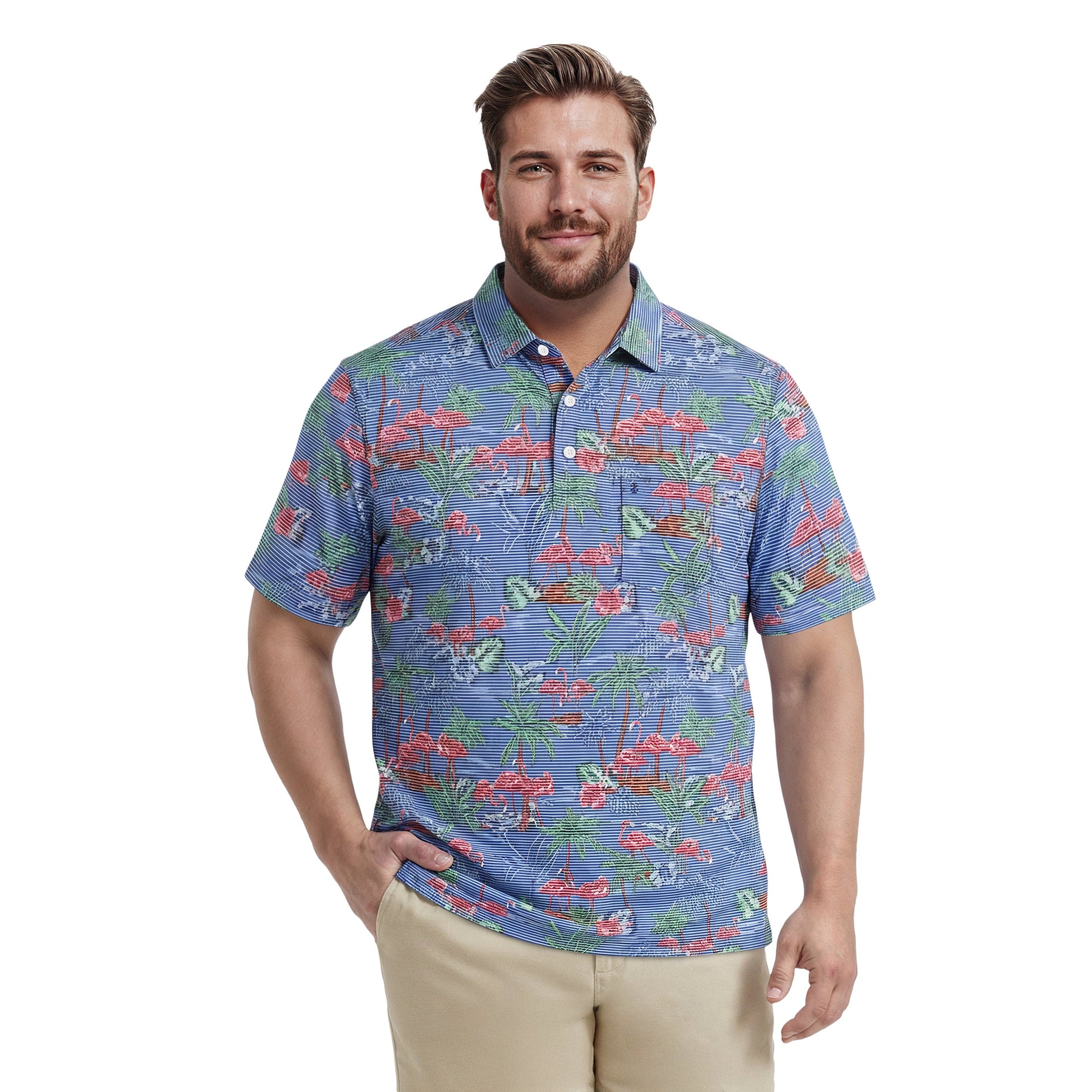 Izod BIG & TALL SUNSHIELD PERFORMANCE S/S PRINTED POLO - VALLARTA BLUE