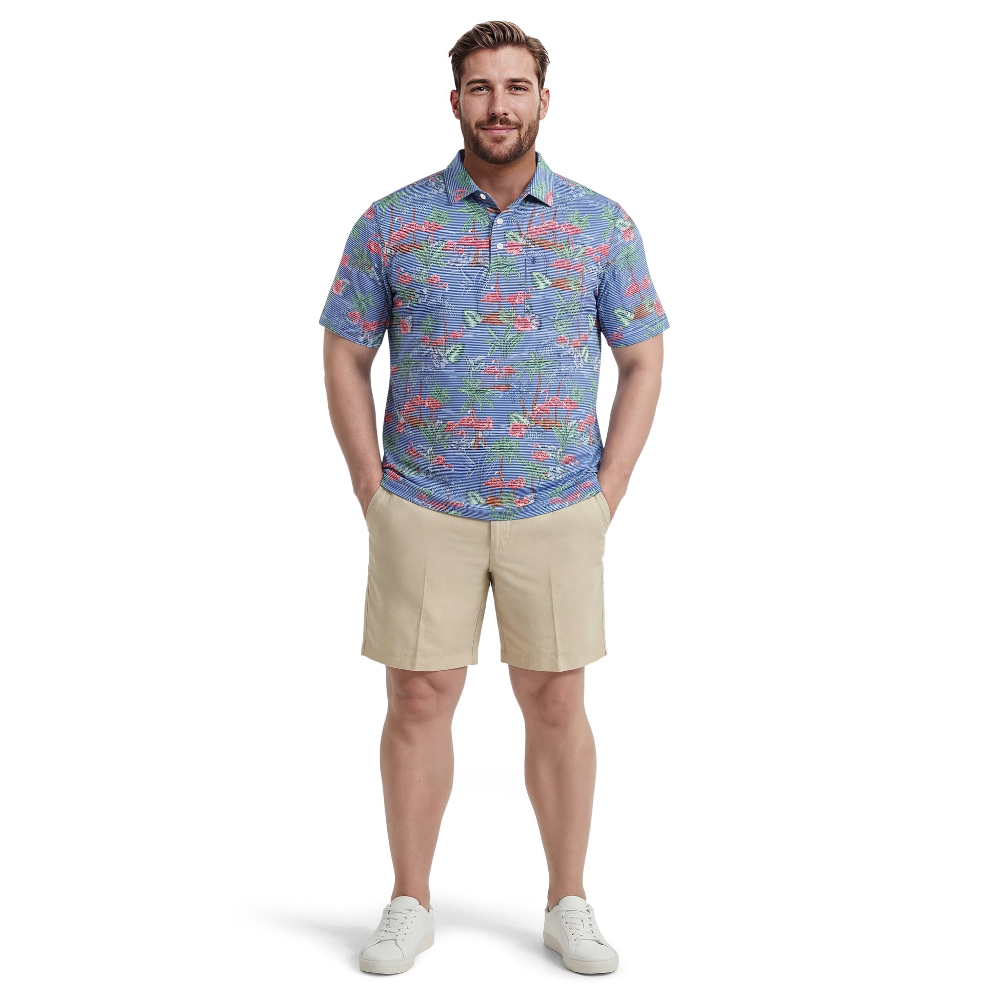 Izod BIG & TALL SUNSHIELD PERFORMANCE S/S PRINTED POLO - VALLARTA BLUE
