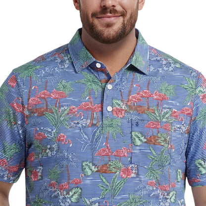 Izod BIG & TALL SUNSHIELD PERFORMANCE S/S PRINTED POLO - VALLARTA BLUE