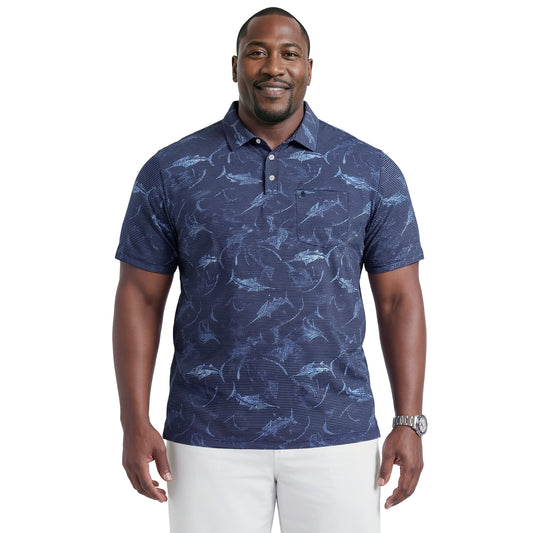 Izod BIG & TALL SUNSHIELD PERFORMANCE S/S PRINTED POLO - BLUE DEPTHS