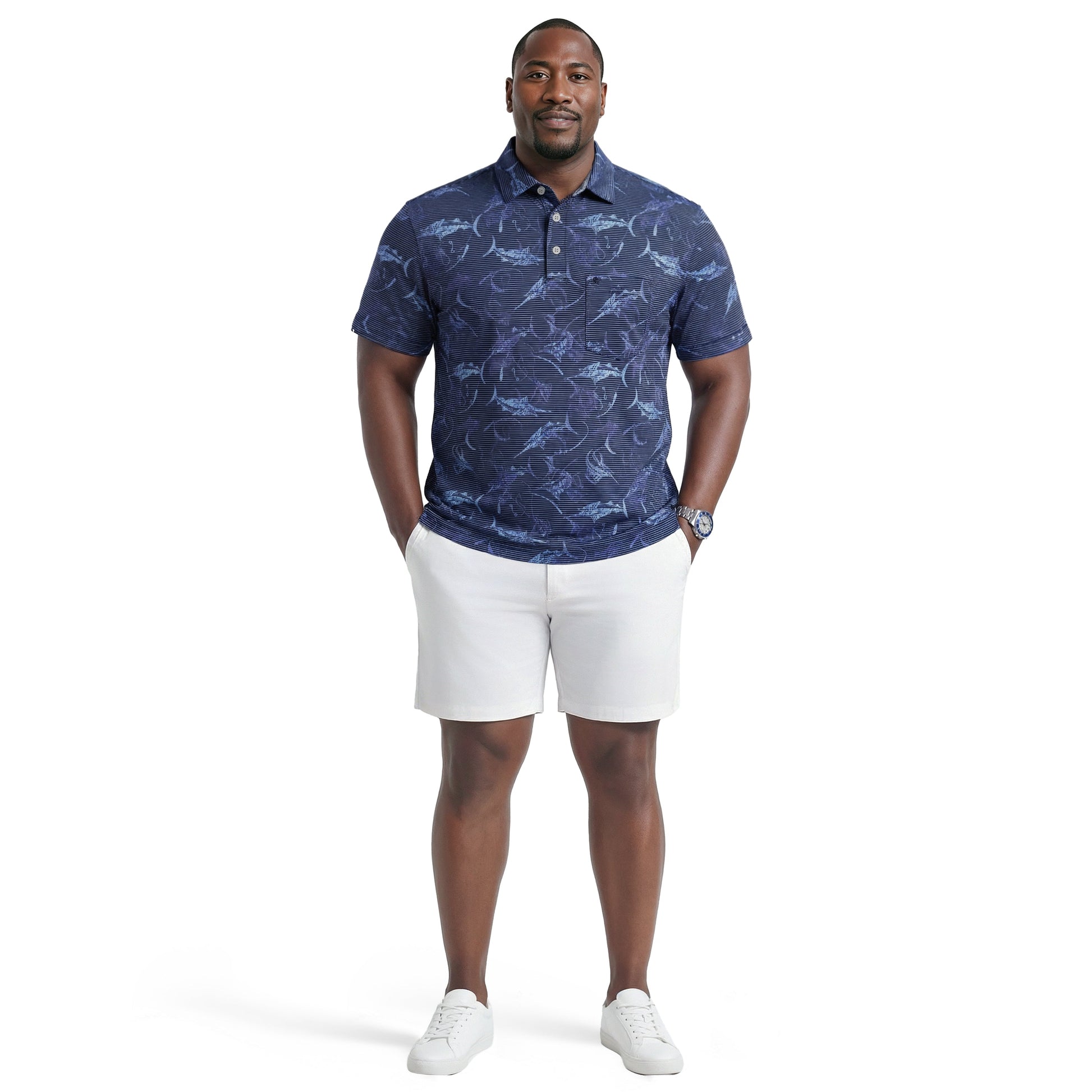 Izod BIG & TALL SUNSHIELD PERFORMANCE S/S PRINTED POLO - BLUE DEPTHS