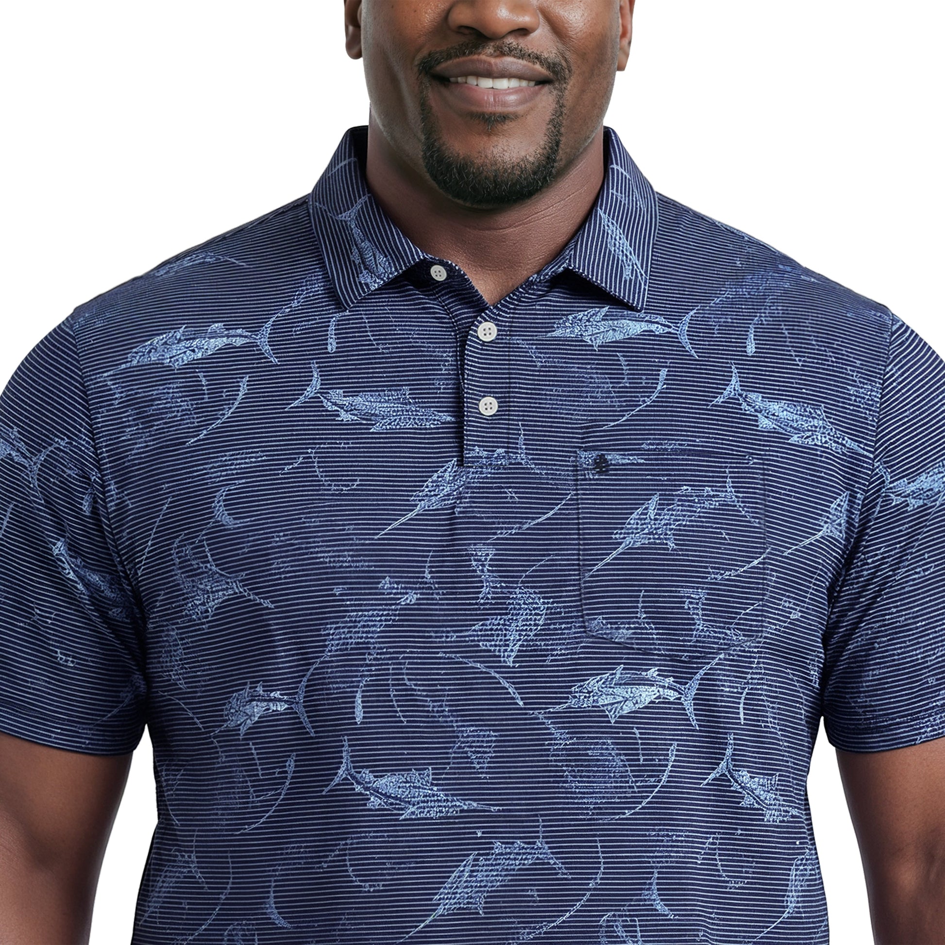 Izod BIG & TALL SUNSHIELD PERFORMANCE S/S PRINTED POLO - BLUE DEPTHS