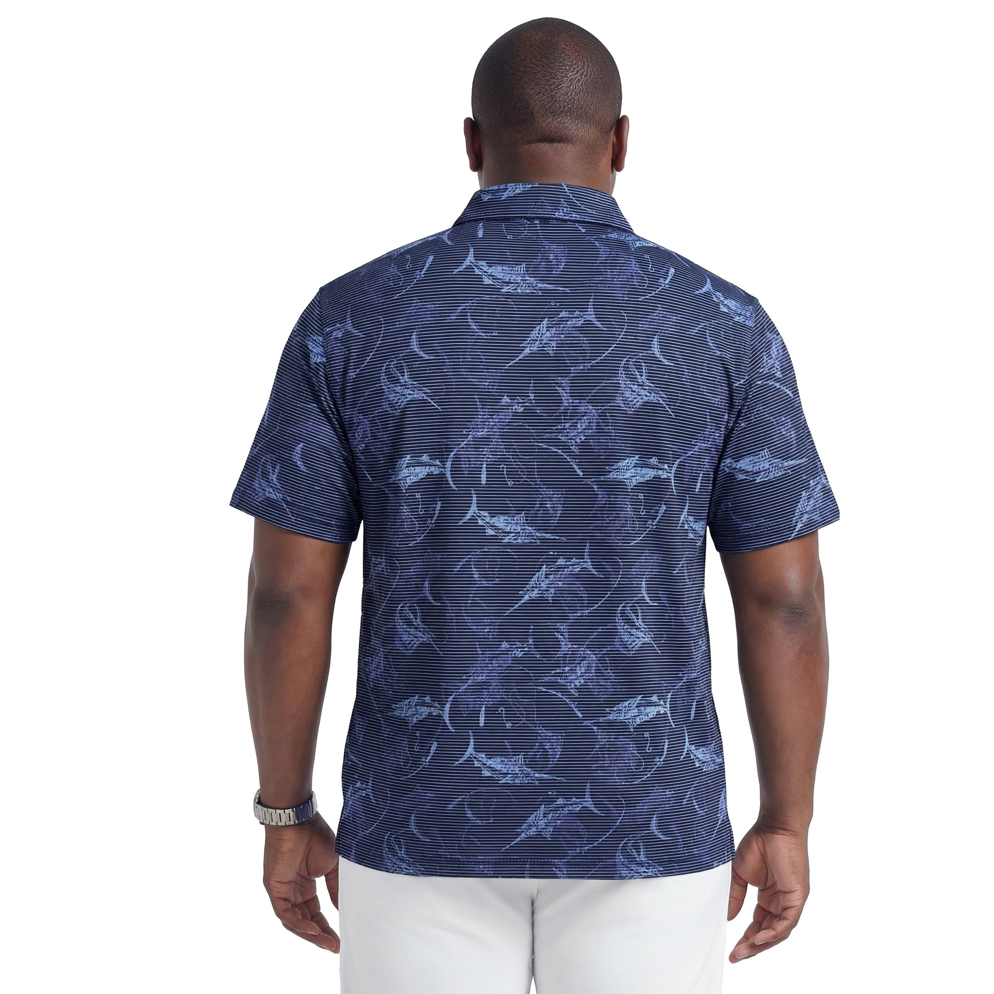 Izod BIG & TALL SUNSHIELD PERFORMANCE S/S PRINTED POLO - BLUE DEPTHS