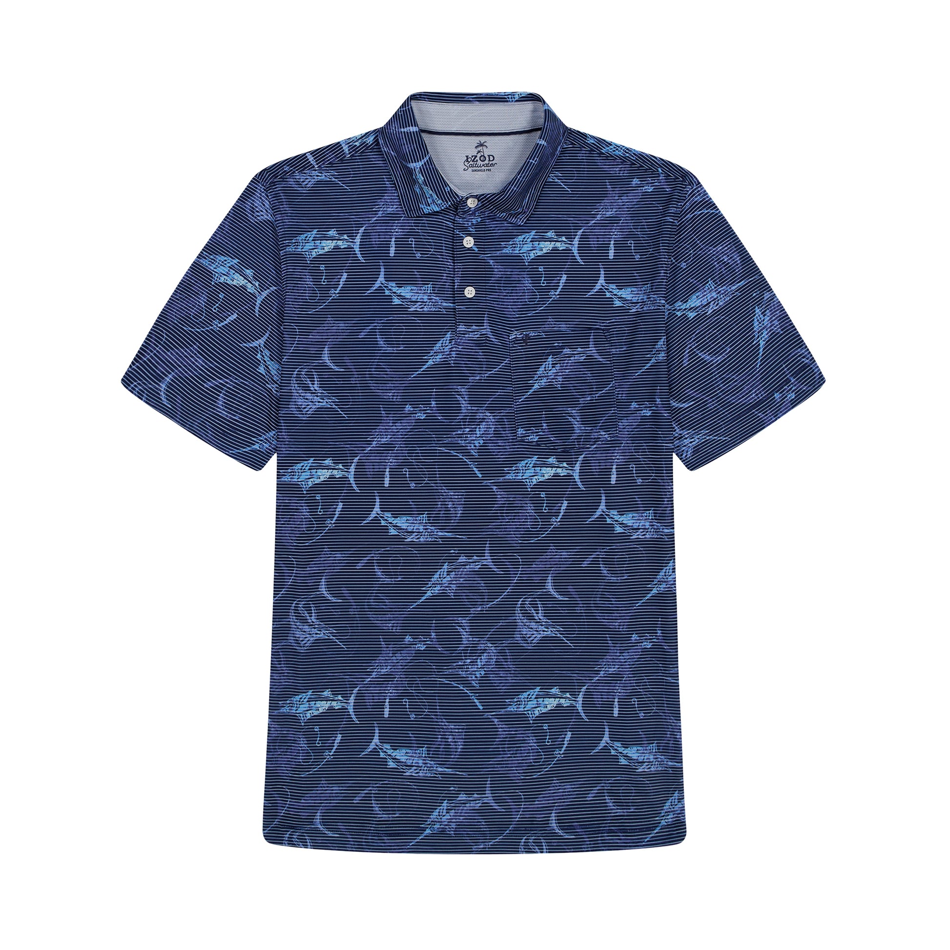 Izod BIG & TALL SUNSHIELD PERFORMANCE S/S PRINTED POLO - BLUE DEPTHS