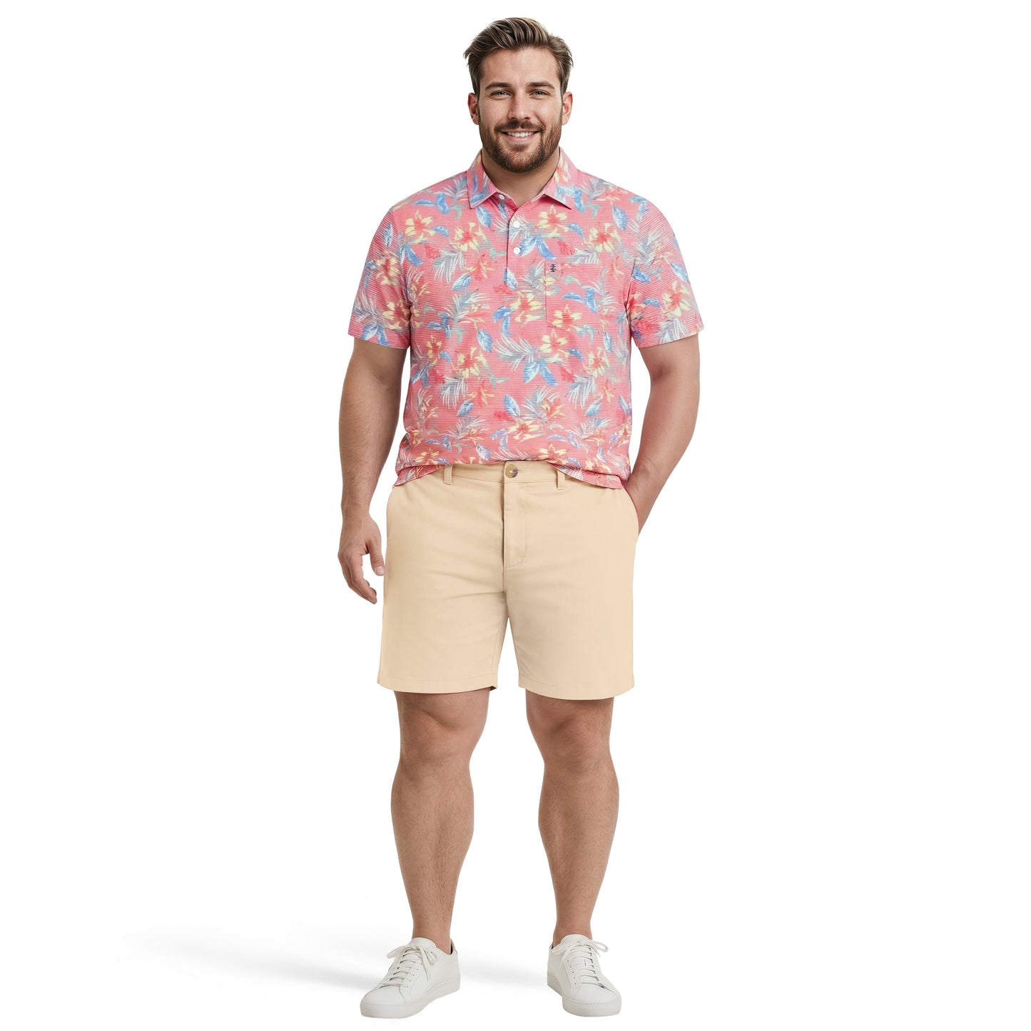 Izod BIG & TALL SUNSHIELD PERFORMANCE S/S PRINTED POLO - ROSE OF SHARON