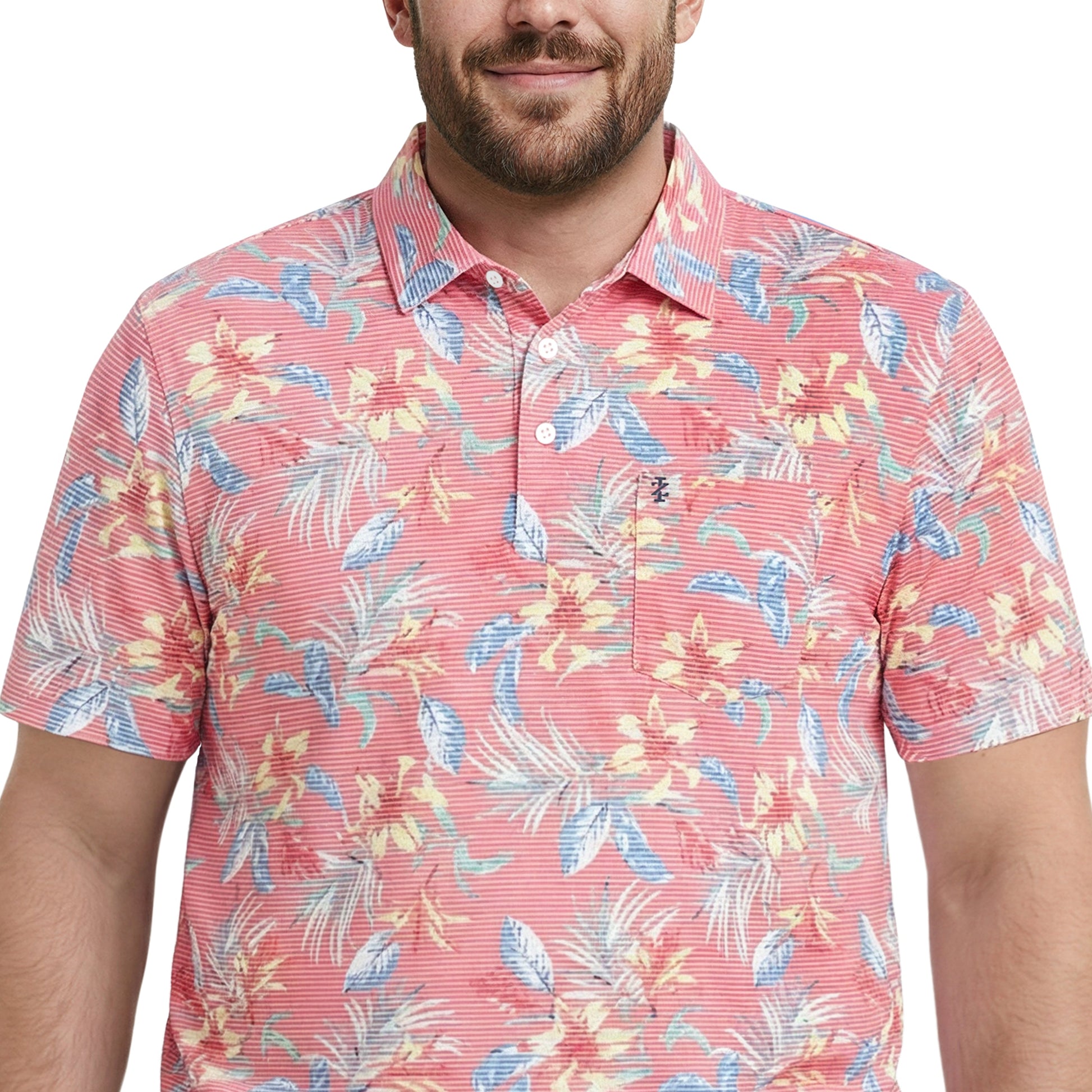 Izod BIG & TALL SUNSHIELD PERFORMANCE S/S PRINTED POLO - ROSE OF SHARON