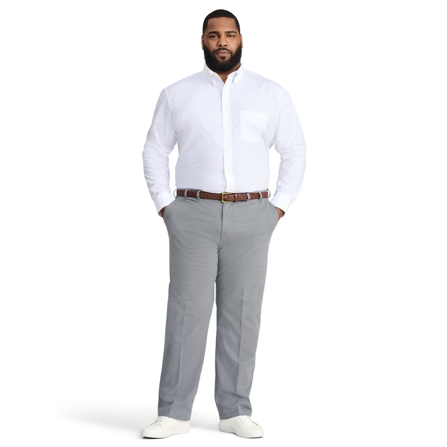 Izod Big & Tall Performance Comfort L/S Shirt - Bright White