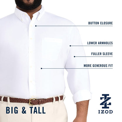 Izod Big & Tall Performance Comfort L/S Shirt - Bright White